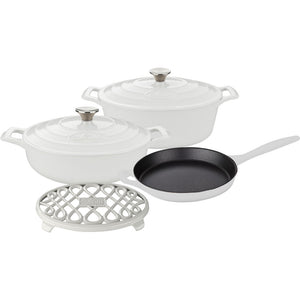 La Cuisine LC 2980 6 pc set, 3.75QT Saute w/lid, 6.75QT Oval w/lid, 10" Fry Pan, 7" Trivet