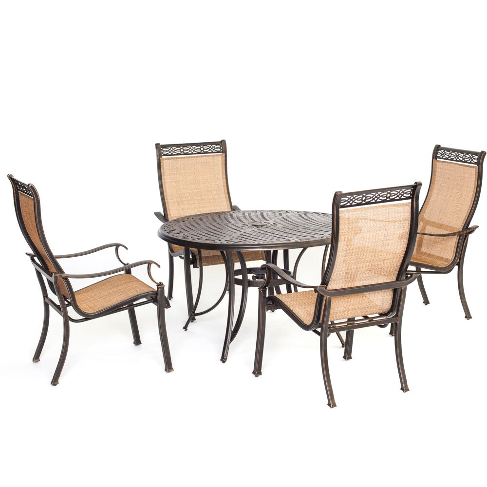 Hanover MANDN5PC Manor5pc: 4 Sling Dining Chairs, 48" Round Cast Table