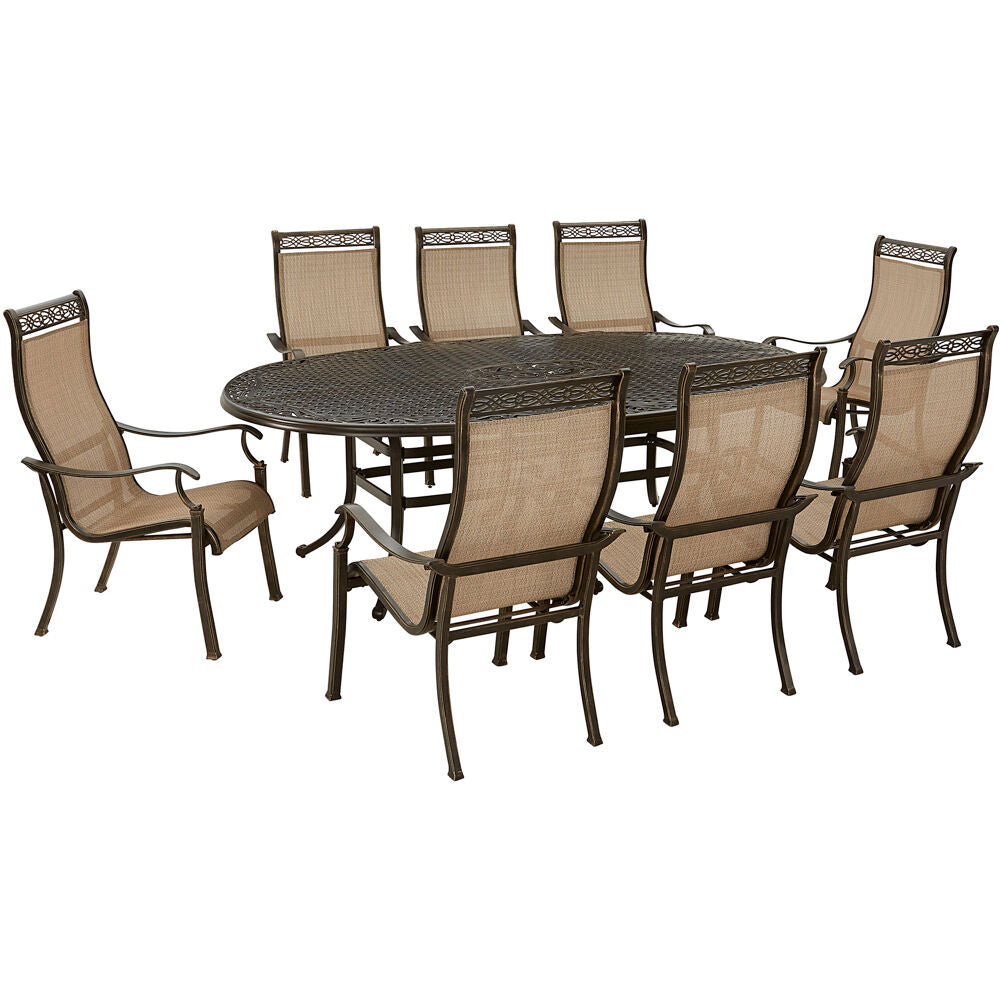 Hanover MANDN9PCOV Manor9pc: 8 Sling Dining Chairs, 96"x60" Oval Cast Table