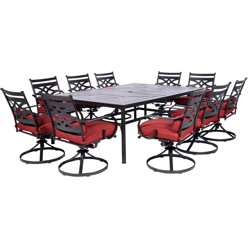 Hanover MCLRDN11PCSW10-CHL Montclair11pc: 10 Swivel Rockers, 60"x84" Rectangle Dining Table