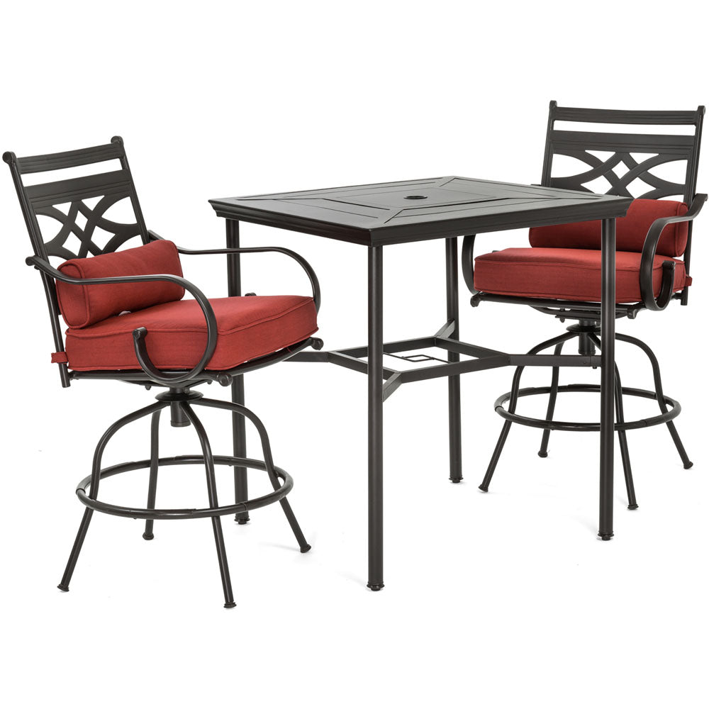 Hanover MCLRDN3PCBRSW2-CHL Montclair 3pc High Dining: 2 Swivel Chairs, 33" Sq High Dining Table