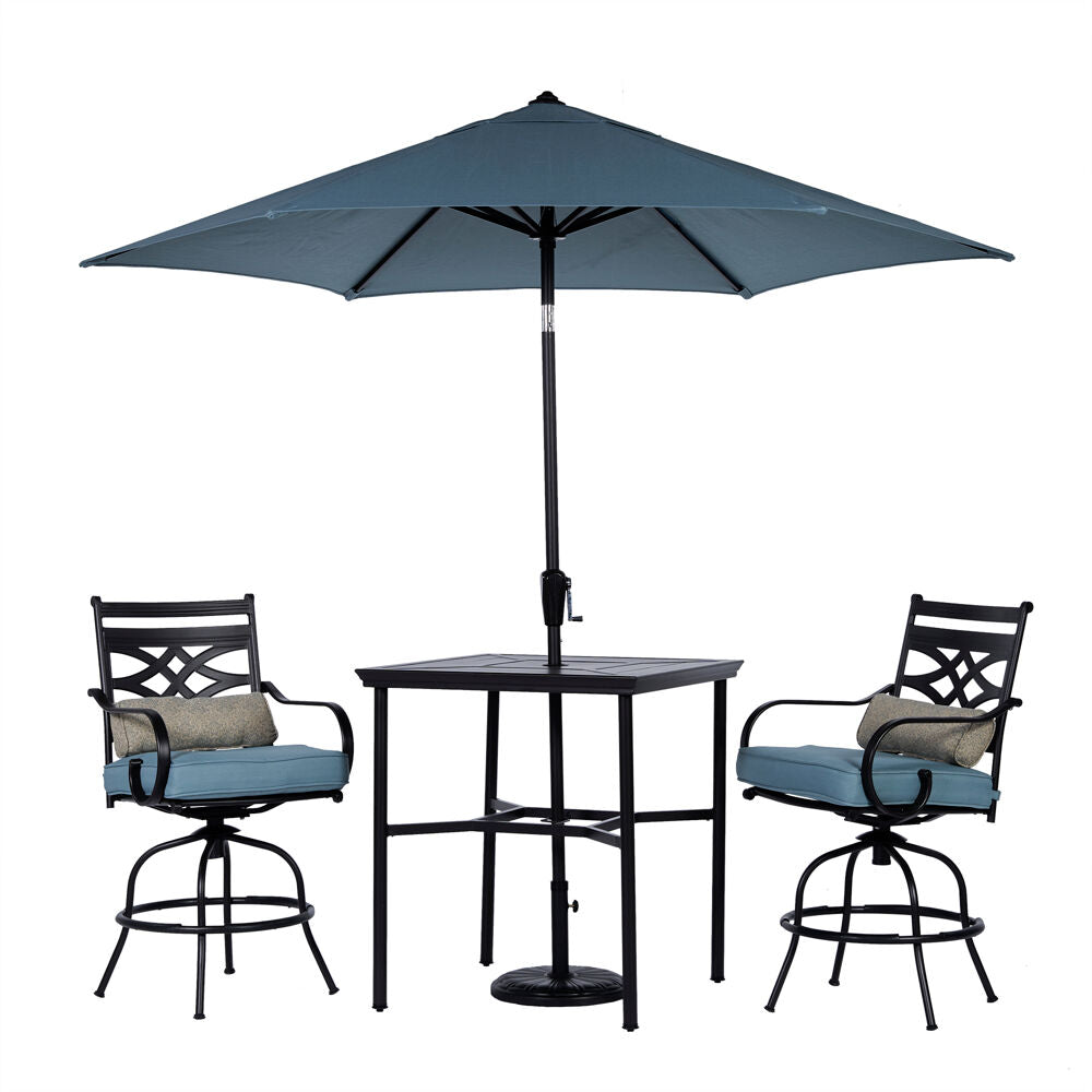 Hanover MCLRDN3PCBRSW2-SU-B Montclair3pc High Dining: 2 Swivel Chairs, 33" Sq High Tbl, Umb & Base