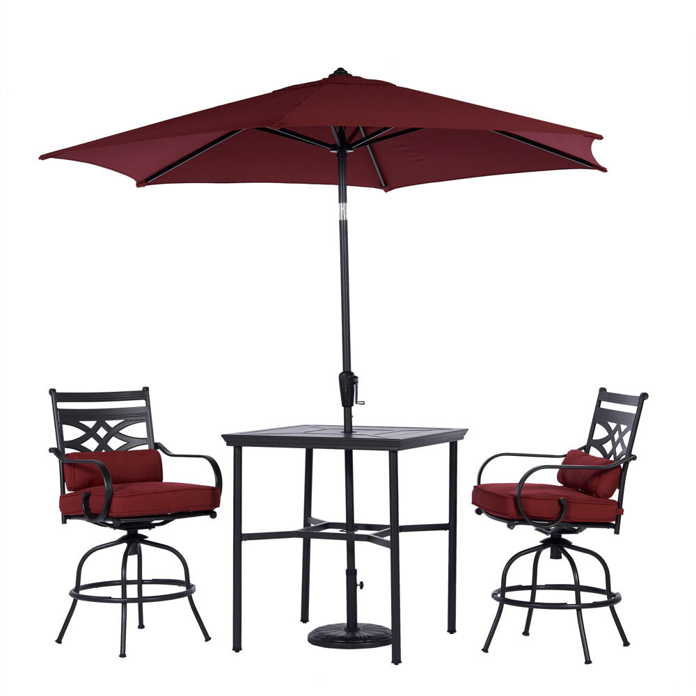 Hanover MCLRDN3PCBRSW2-SU-C Montclair3pc High Dining: 2 Swivel Chairs, 33" Sq High Tbl, Umb & Base