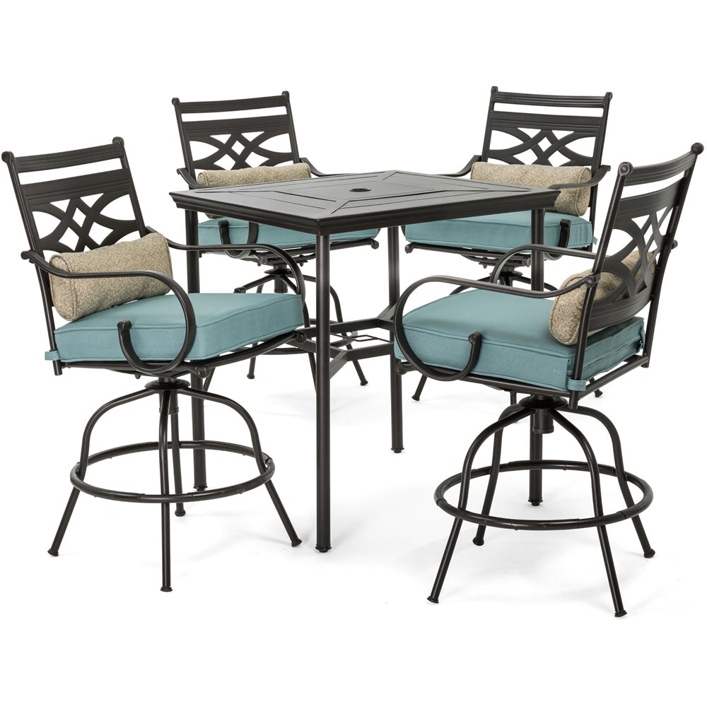 Hanover MCLRDN5PCBR-BLU Montclair5pc High Dining: 4 Swivel Chairs, 33" Sq High Dining Table