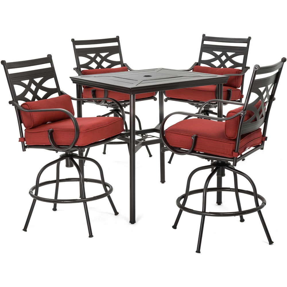 Hanover MCLRDN5PCBR-CHL Montclair5pc High Dining: 4 Swivel Chairs, 33" Sq High Dining Table