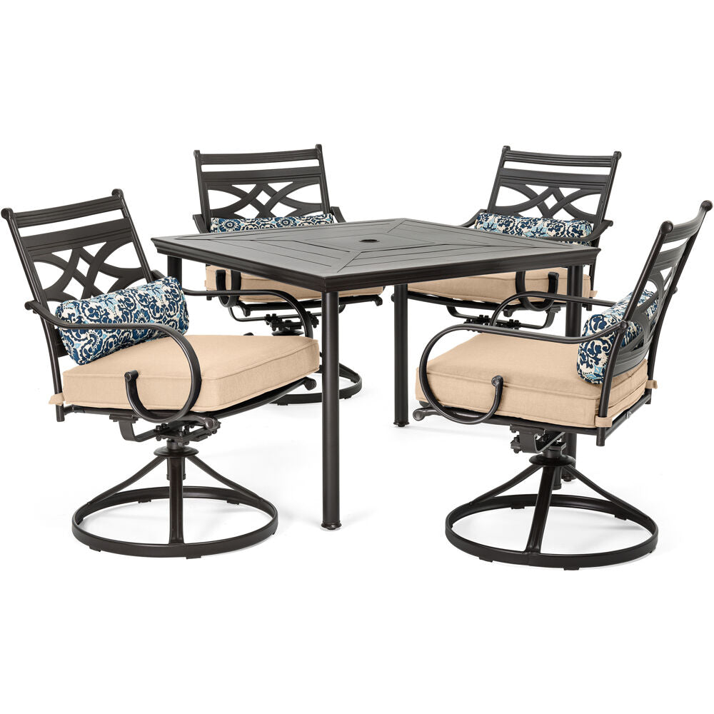Hanover MCLRDN5PCSQSW4-TAN Montclair5pc: 4 Swivel Rockers, 40" Square Dining Table