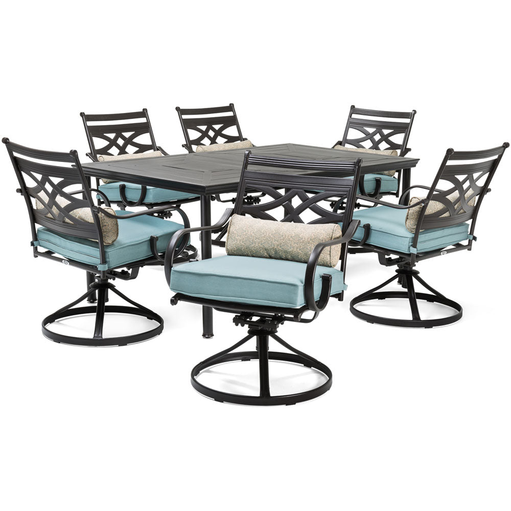 Hanover MCLRDN7PCSQSW6-BLU Montclair7pc: 6 Swivel Rockers, 40x66" Dining Table