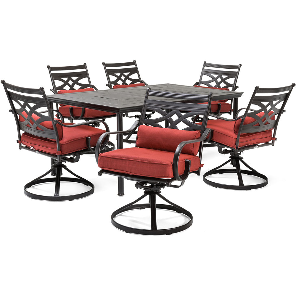 Hanover MCLRDN7PCSQSW6-CHL Montclair7pc: 6 Swivel Rockers, 40x66" Dining Table