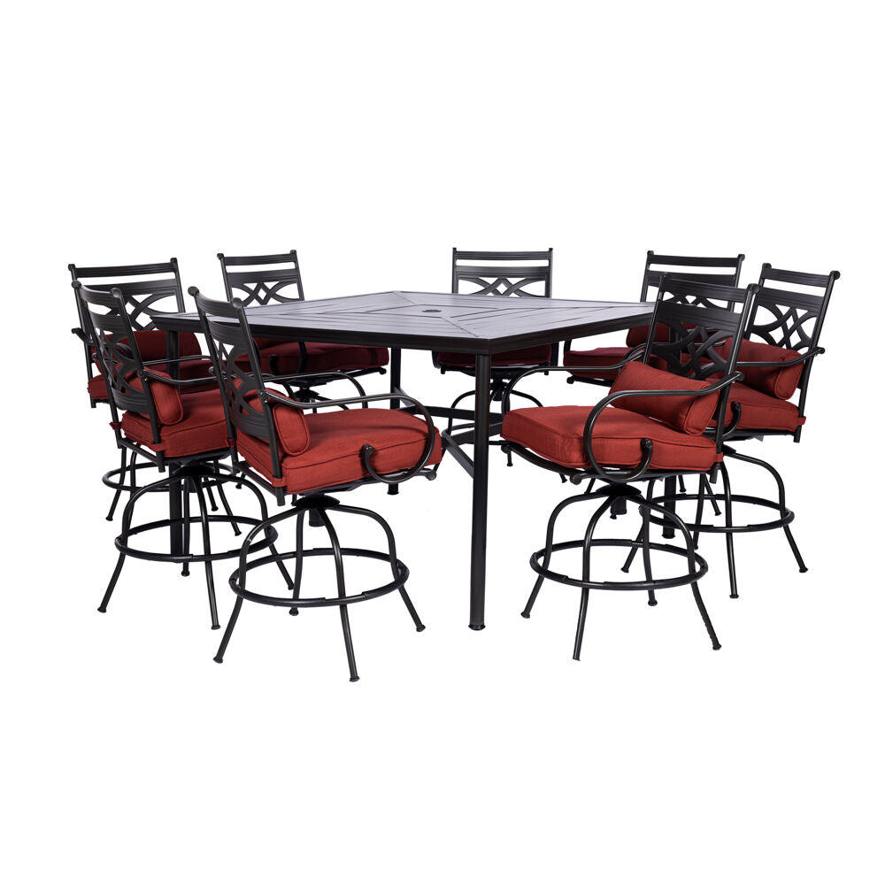 Hanover MCLRDN9PCBRSW8-CHL Montclair9pc High Dining: 8 Swivel Chairs, 60" Square High Table