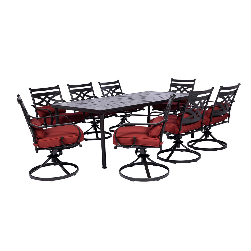 Hanover MCLRDN9PCSW8-CHL Montclair9pc: 8 Swivel Rockers, 42"x84" Rectangle Dining Table