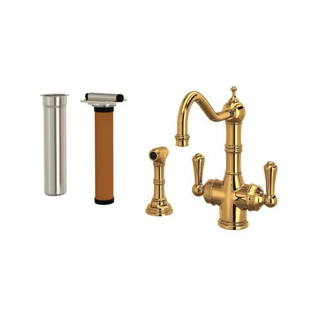 Edwardian™ Two Handle Filter Kitchen Faucet Kit With Side Spray English Gold
