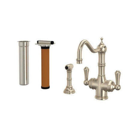 Edwardian™ Two Handle Filter Kitchen Faucet Kit With Side Spray Satin Nickel