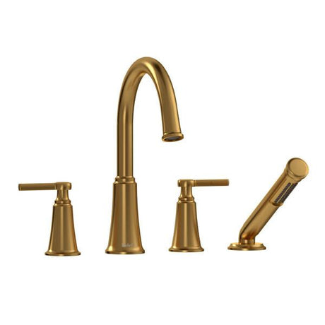 Momenti™ 4-Hole Deck Mount Tub Filler With C-Spout Brushed Gold