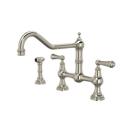 Edwardian™ Extended Spout Bridge Kitchen Faucet With Side Spray Polished Nickel