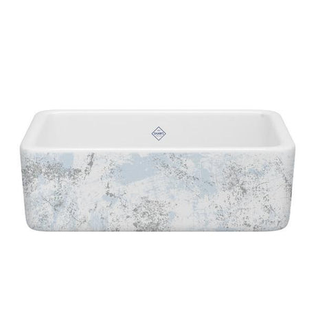 Lancaster™ 30" Single Bowl Farmhouse Apron Front Fireclay Kitchen Sink With Patina Design Patina Blue/Silver
