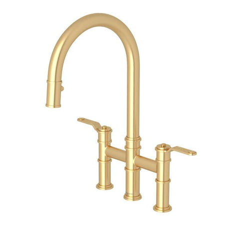 Armstrong™ Pull-Down Bridge Kitchen Faucet With C-Spout Satin English Gold