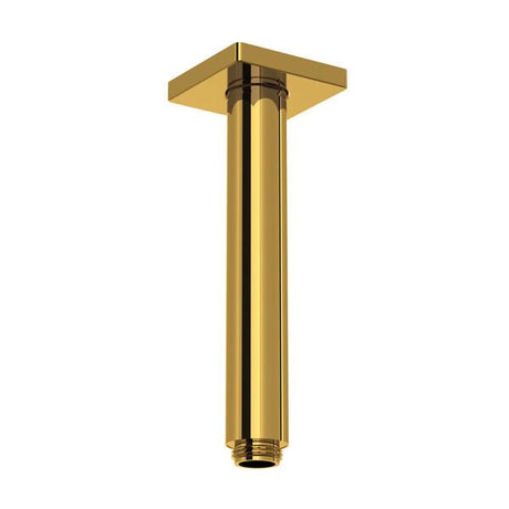 7" Reach Ceiling Mount Shower Arm With Square Escutcheon Unlacquered Brass