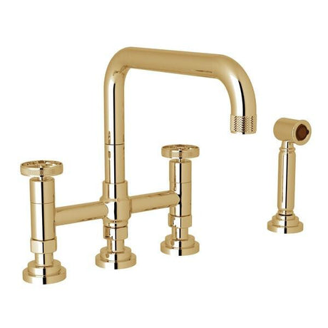Campo™ Bridge Kitchen Faucet With Side Spray Unlacquered Brass