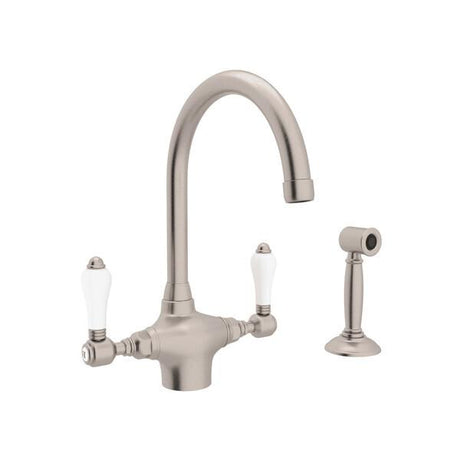 San Julio® Two Handle Kitchen Faucet With Side Spray Satin Nickel