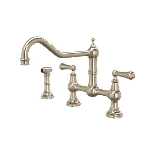 Edwardian™ Extended Spout Bridge Kitchen Faucet With Side Spray Satin Nickel