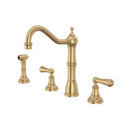 Edwardian™ Two Handle Kitchen Faucet With Side Spray Satin English Gold