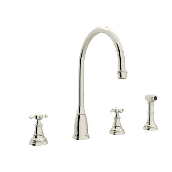 Georgian Era™ Two Handle Kitchen Faucet With Side Spray Polished Nickel