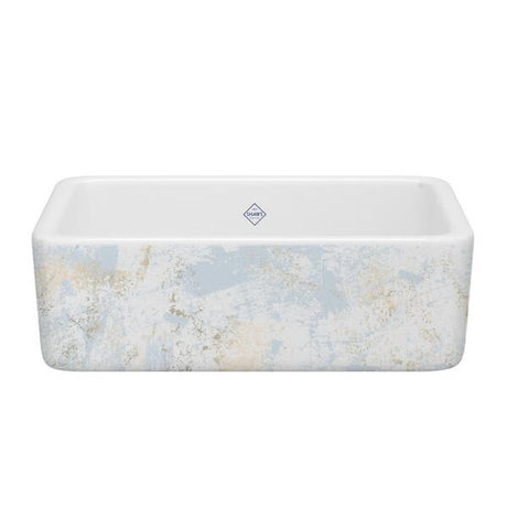 Lancaster™ 30" Single Bowl Farmhouse Apron Front Fireclay Kitchen Sink With Patina Design Patina Blue/Gold