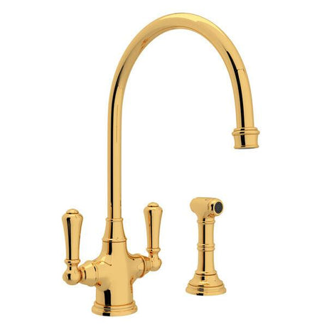 Georgian Era™ Two Handle Kitchen Faucet With Side Spray English Gold