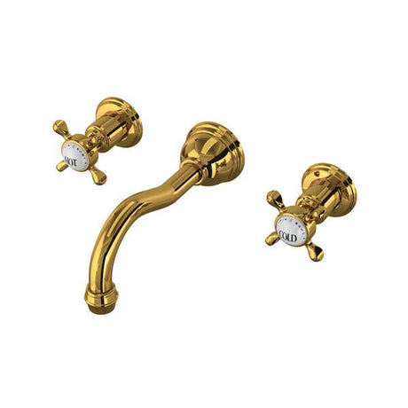 Edwardian™ Wall Mount Lavatory Faucet With Column Spout Unlacquered Brass