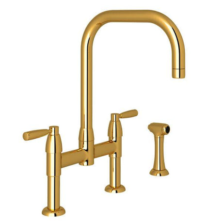 Holborn™ Bridge Kitchen Faucet With U-Spout and Side Spray Unlacquered Brass