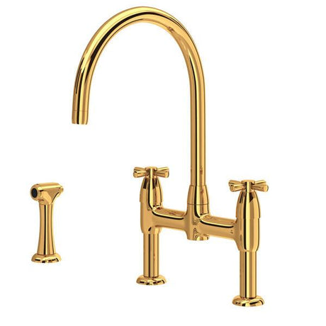 Holborn™ Bridge Kitchen Faucet With C-Spout and Side Spray English Gold