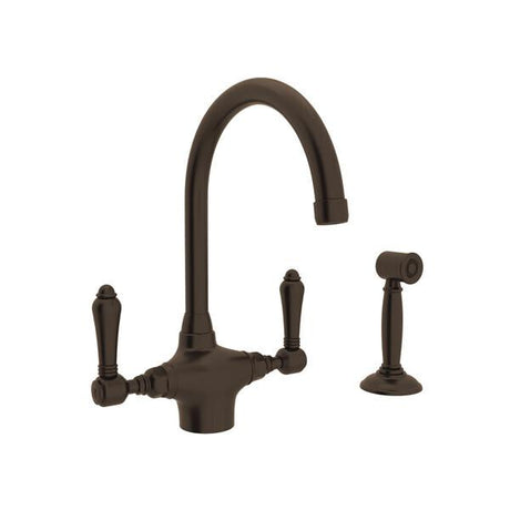 San Julio® Two Handle Kitchen Faucet With Side Spray Tuscan Brass