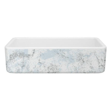 Lancaster™ 36" Single Bowl Farmhouse Apron Front Fireclay Kitchen Sink With Patina Design Patina Blue/Silver