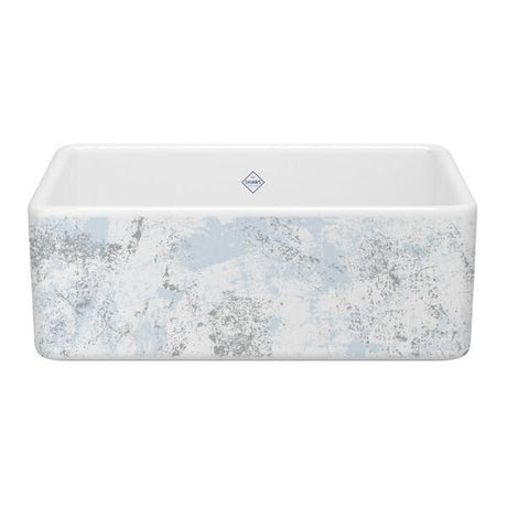 Shaker™ 30" Single Bowl Farmhouse Apron Front Fireclay Kitchen Sink With Patina Design Patina Blue/Silver