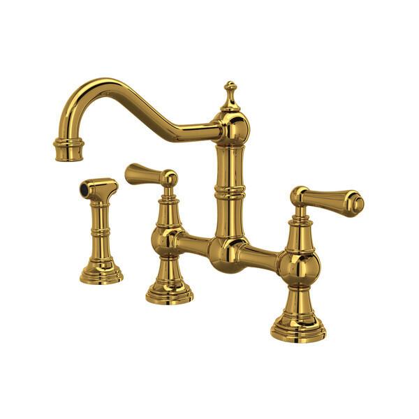 Edwardian™ Bridge Kitchen Faucet With Side Spray Unlacquered Brass