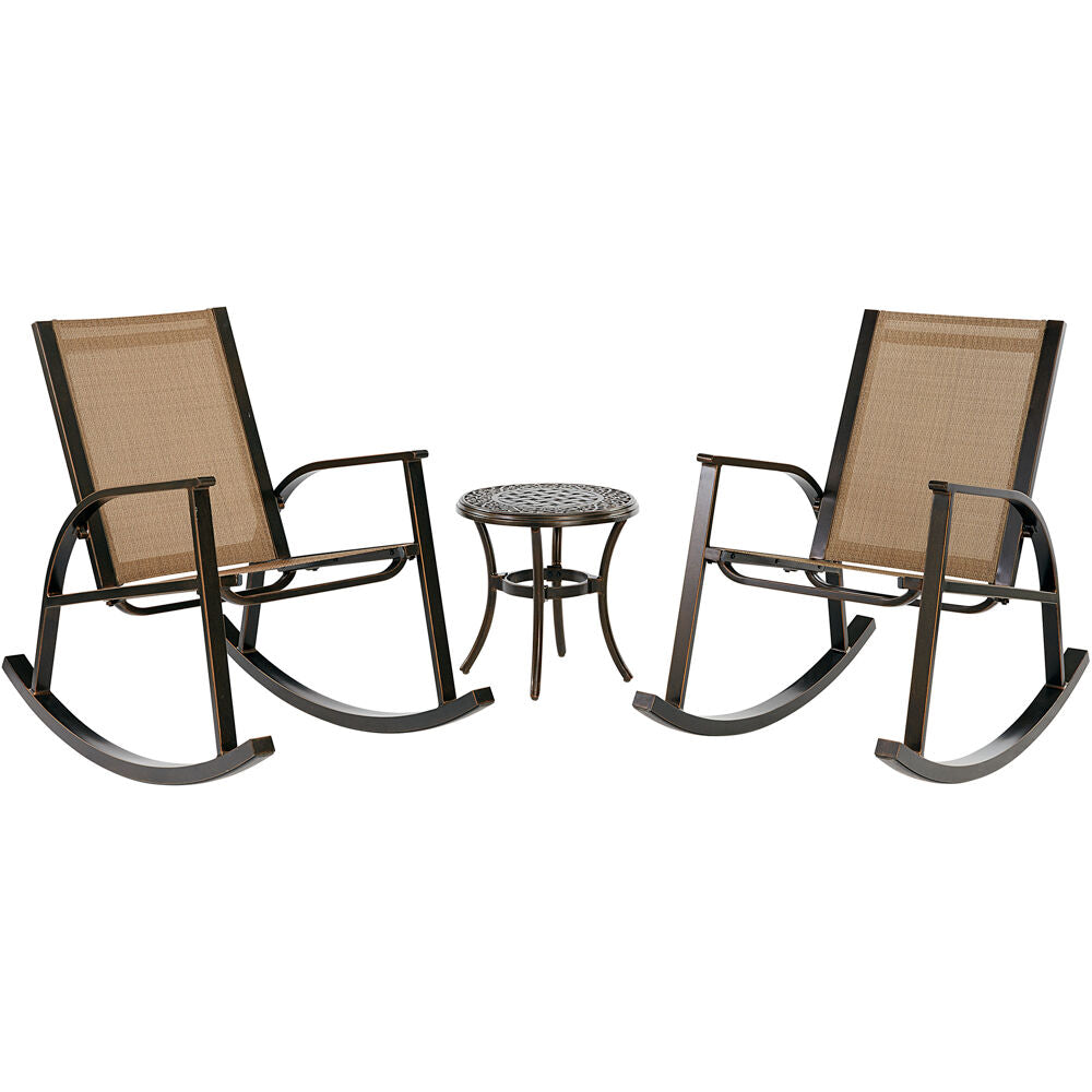 Hanover MON3PCRKR Monaco3pc Rocker Set: 2 Sling Porch Rockers and Round End Table