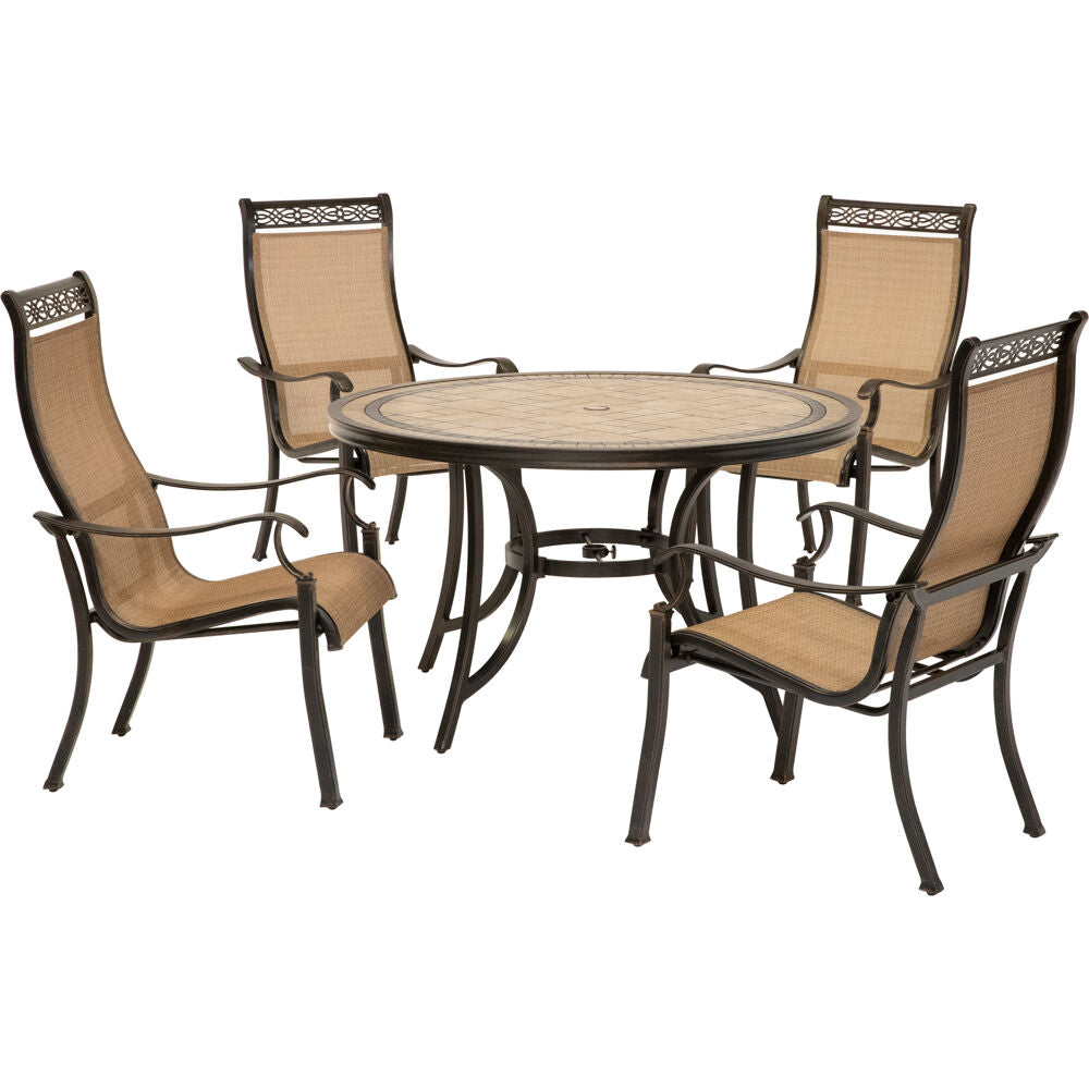 Hanover MONACO5PC Monaco5pc: 4 Sling Dining Chairs, 51" Round Tile Top Table