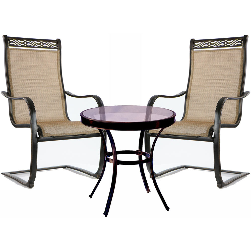 Hanover MONDN3PCSPG Moanco3pc: 2 Sling Spring Chairs, 30" Glass Top Table