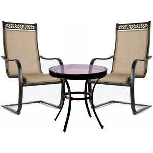 Hanover MONDN3PCSPG Moanco3pc: 2 Sling Spring Chairs, 30" Glass Top Table