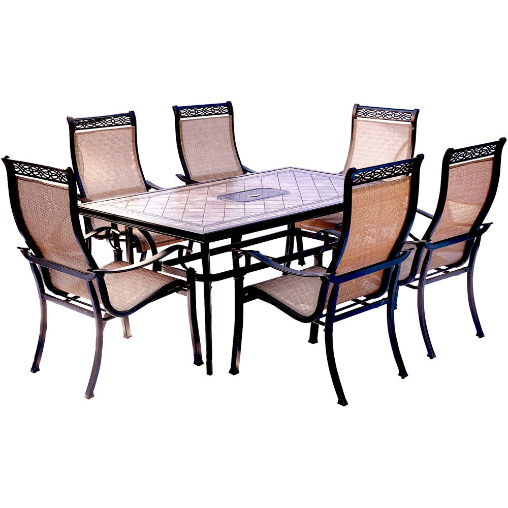 Hanover MONDN7PC Monaco7pc: 6 Sling Dining Chairs, 40x68" Tile Top Table