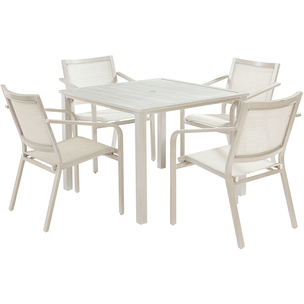 Hanover MORDN5PC-WHT Morrison5pc Dining: 4 Sling Chairs and 38" Square Slat Table