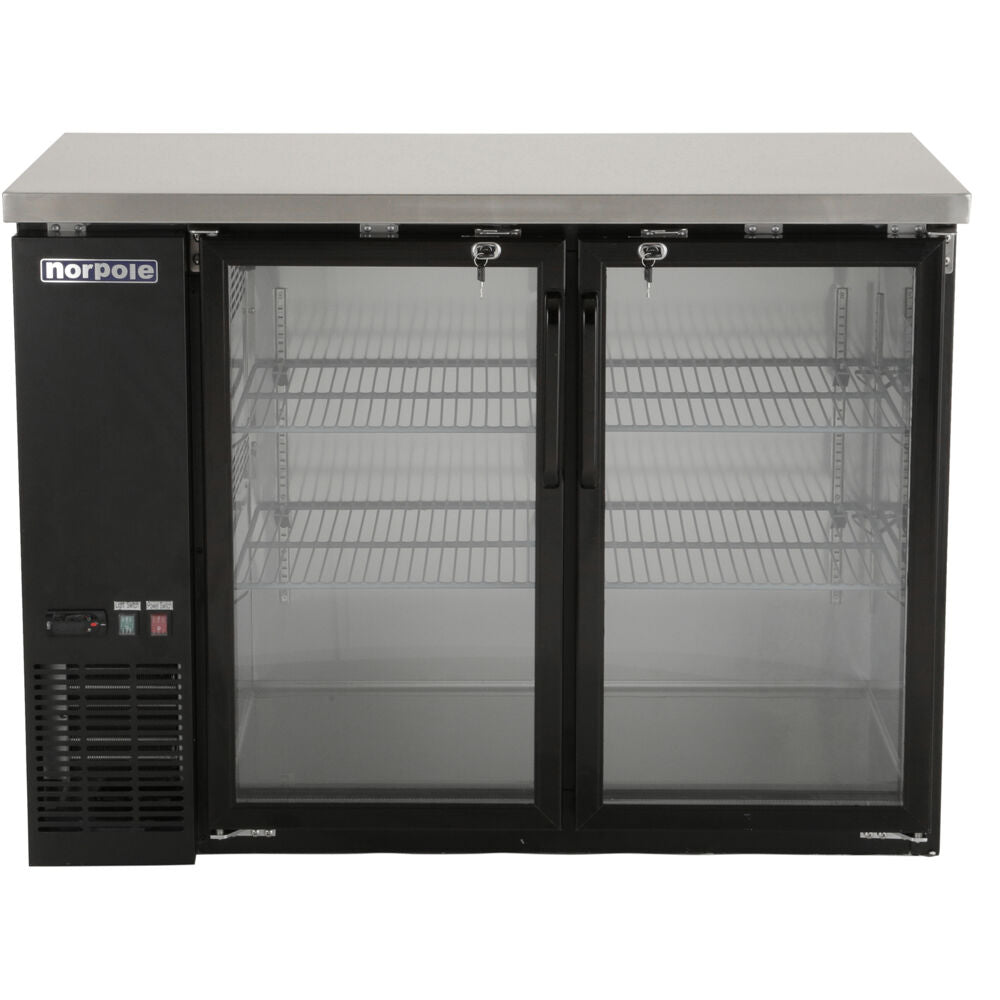 Norpole NPGB-48 48" 2 Glass Door Back Bar Cooler, LED Lights, SS Top, Key Lock, 12 cuft