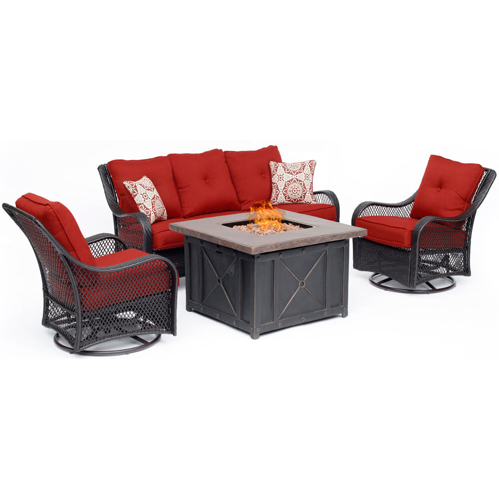 Hanover ORL4PCDFPSW2-BRY Orleans4pc Fire Pit: Sofa, 2 Swivel Gliders, and Durastone Fire Pit