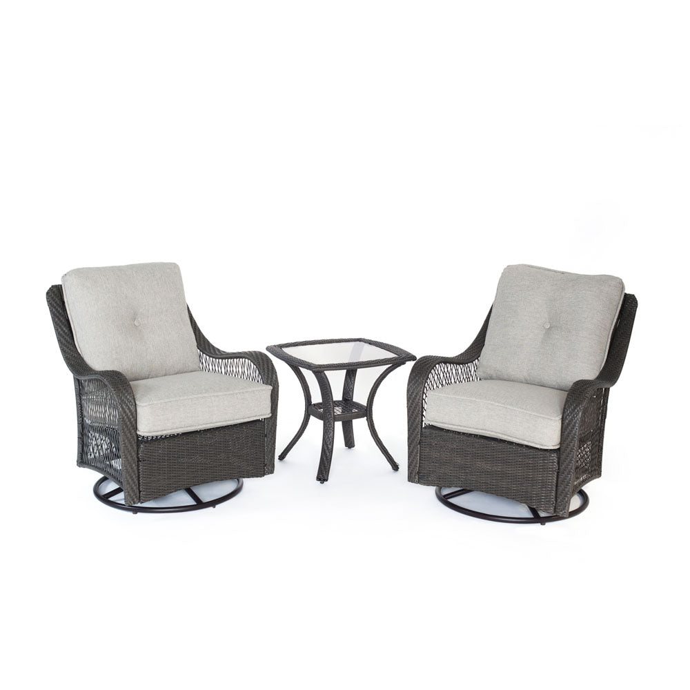 Hanover ORLEANS3PCSW-G-SLV Orleans 3pc Seating Set: 2 Swivel Gliders, 1 Side Table