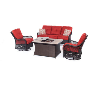 Hanover ORLEANS4PCFP-BRY-A Orleans FP Seating Set:2 Swvl Gliders, Sofa, FP CofTbl w/WoodGrain Tile
