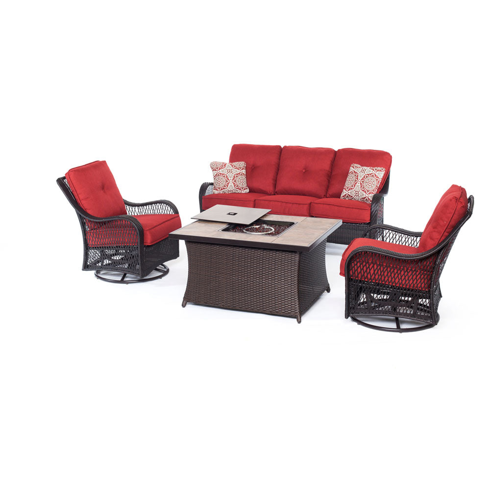 Hanover ORLEANS4PCFP-BRY-B Orleans FP Seating Set:2 Swvl Gliders, Sofa, FP CofTbl w/Porcelain Tile