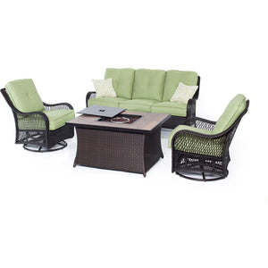 Hanover ORLEANS4PCFP-GRN-A Orleans FP Seating Set:2 Swvl Gliders, Sofa, FP CofTbl w/WoodGrain Tile