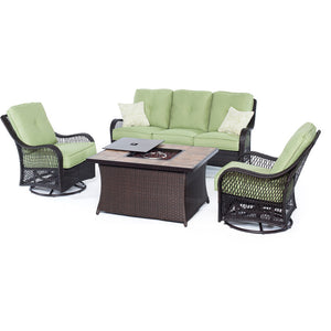Hanover ORLEANS4PCFP-GRN-B Orleans FP Seating Set:2 Swvl Gliders, Sofa, FP CofTbl w/Porcelain Tile
