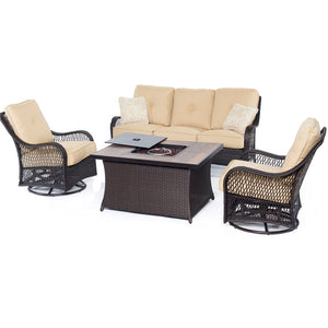 Hanover ORLEANS4PCFP-TAN-A Orleans FP Seating Set:2 Swvl Gliders, Sofa, FP CofTbl w/WoodGrain Tile