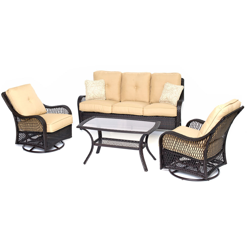 Hanover ORLEANS4PCSW-B-TAN Orleans4pc Seating Set: 2 Swivel Gliders, Sofa, Coffee Table